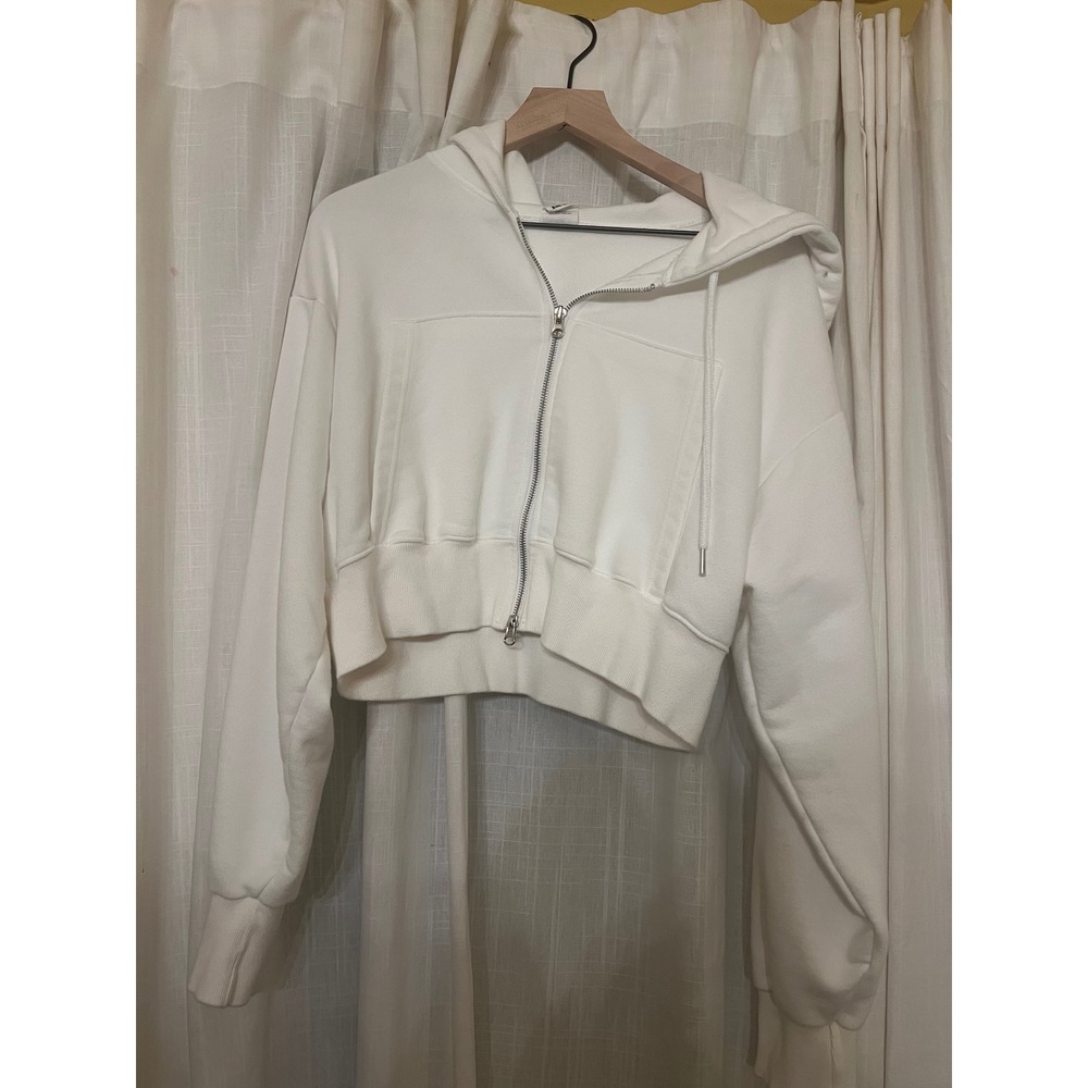 Peanuts Snoopy Woodstock Cropped Zip Up Hoodie White Graphic Sweatshirt